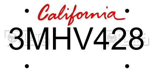 3MHV428 California License Plate