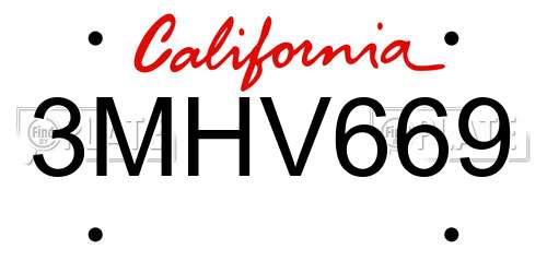 3MHV669 California License Plate
