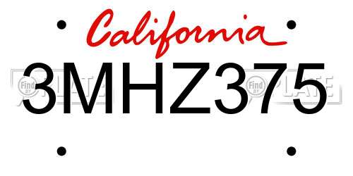 3MHZ375 California License Plate