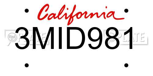 3MID981 California License Plate