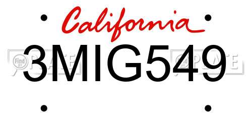 3MIG549 California License Plate
