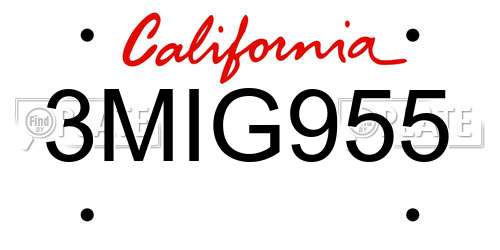 3MIG955 California License Plate