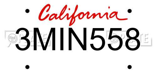 3MIN558 California License Plate