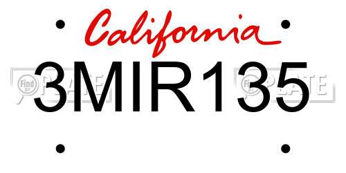 3MIR135 California License Plate