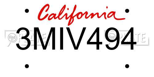 3MIV494 California License Plate