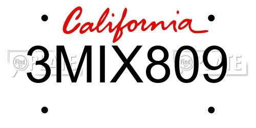 3MIX809 California License Plate
