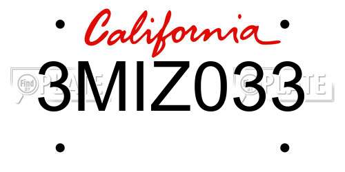 3MIZ033 California License Plate