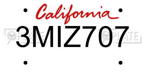 3MIZ707 California License Plate