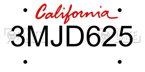 3MJD625 California License Plate