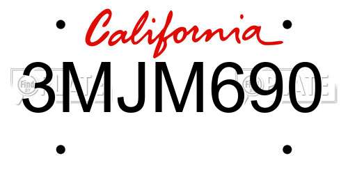 3MJM690 California License Plate