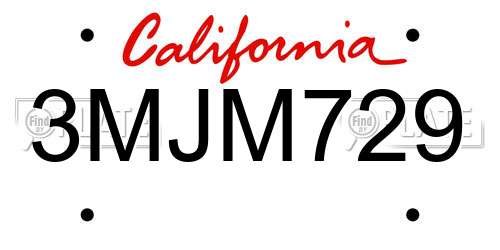 3MJM729 California License Plate