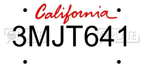 3MJT641 California License Plate