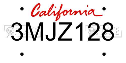 3MJZ128 California License Plate