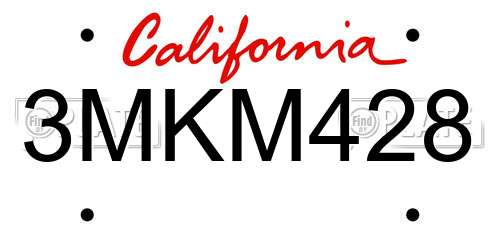 3MKM428 California License Plate