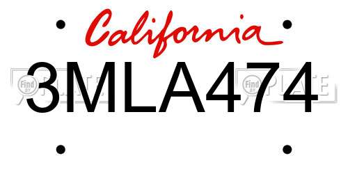 3MLA474 California License Plate