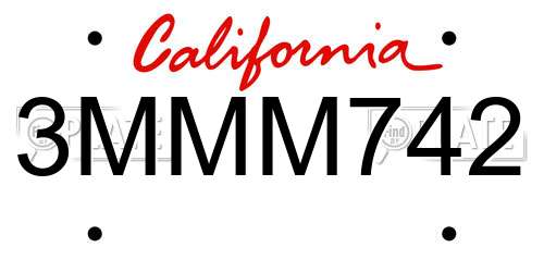 3MMM742 California License Plate