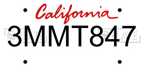 3MMT847 California License Plate
