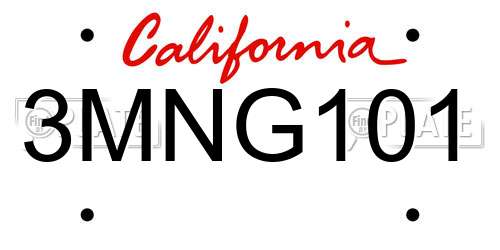 3MNG101 California License Plate