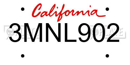 3MNL902 California License Plate