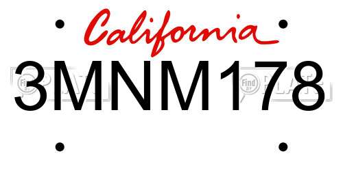 3MNM178 California License Plate