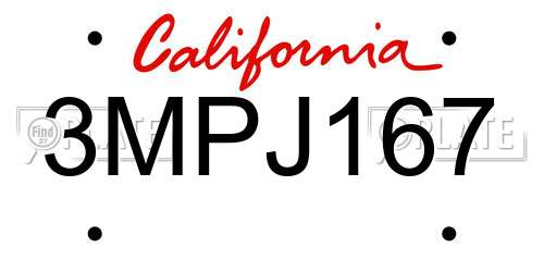 3MPJ167 California License Plate