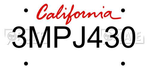 3MPJ430 California License Plate