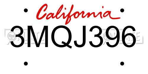 3MQJ396 California License Plate