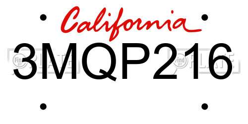 3MQP216 California License Plate