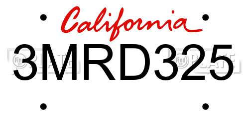 3MRD325 California License Plate