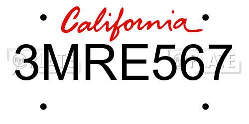 3MRE567 California License Plate
