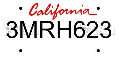 3MRH623 California License Plate