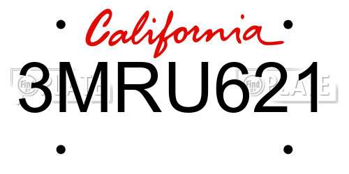 3MRU621 California License Plate