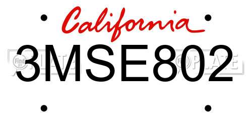 3MSE802 California License Plate