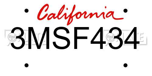 3MSF434 California License Plate