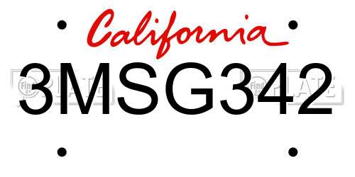 3MSG342 California License Plate