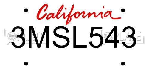 3MSL543 California License Plate