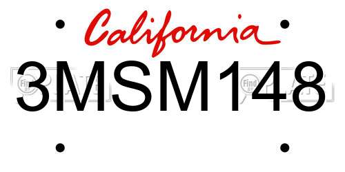 3MSM148 California License Plate