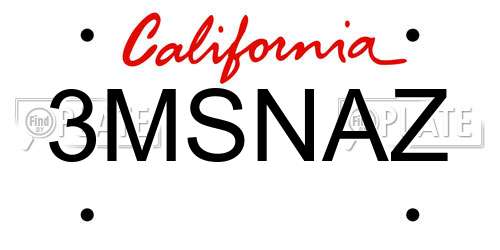 3MSNAZ California License Plate