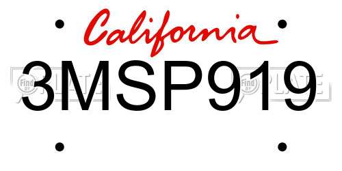 3MSP919 California License Plate