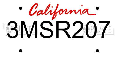 3MSR207 California License Plate
