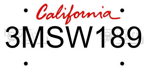 3MSW189 California License Plate
