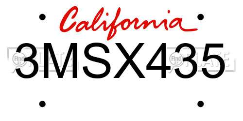 3MSX435 California License Plate