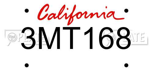 3MT168 California License Plate