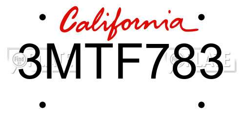 3MTF783 California License Plate