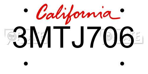 3MTJ706 California License Plate