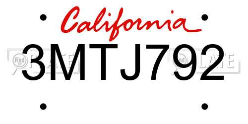 3MTJ792 California License Plate