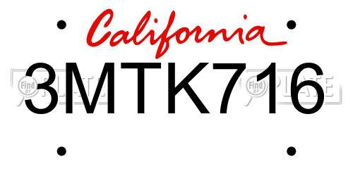 3MTK716 California License Plate