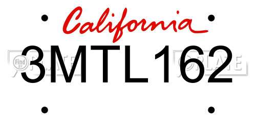 3MTL162 California License Plate