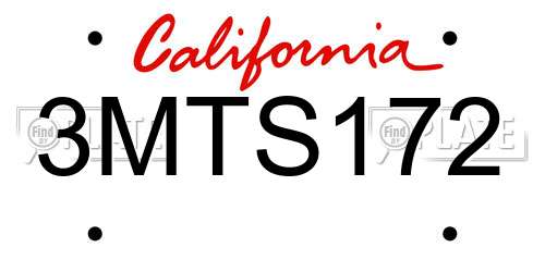 3MTS172 California License Plate