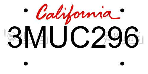 3MUC296 California License Plate